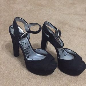 Black suede high heels